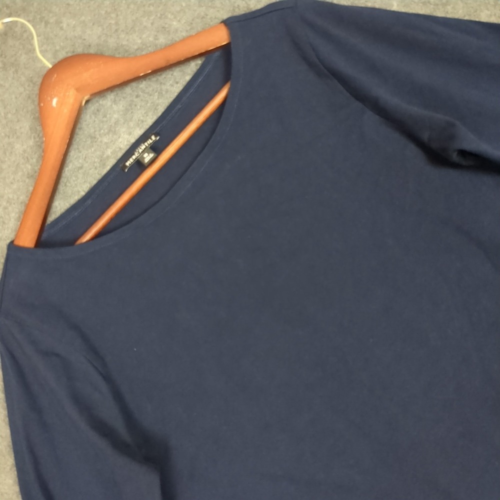 J.Crew Mercantile Womens Medium Navy‎ Blue Mixed Media Layered Top Long Slv